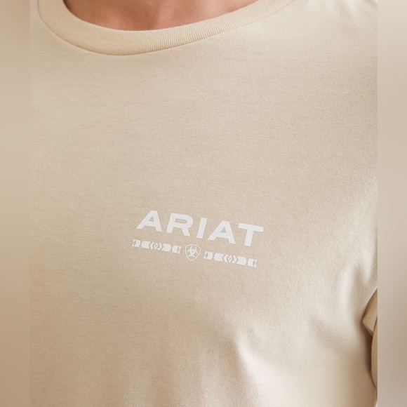Ariat Western Short Sleeve T-Shirt Tee Small tan beige America casual cotton - Picture 4 of 11